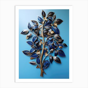 Blue And Gold Leaf Wall Art 1 Art Print