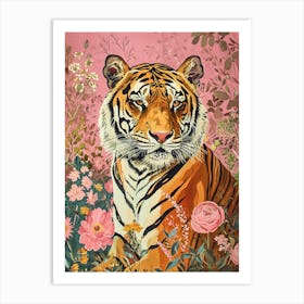 Floral Animal Painting Bengal Tiger 3 Art Print