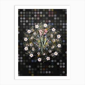 Vintage Sword Lily Flower Wreath on Dot Bokeh Pattern n.0572 Art Print