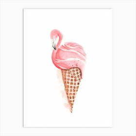 Flamingo Icecream Cone Art Print