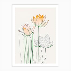 Lotus Flowers In Garden Minimal Line Drawing 2 Art Print
