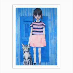 Girl And A Cat 2 Art Print