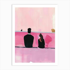 Couple Sitting On Pink Wall Art Print