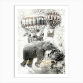 Elephant Balloons Surreal Illustration Art 02 Art Print