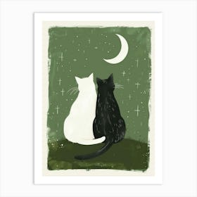 Two Cats Looking At The Moon Art Print