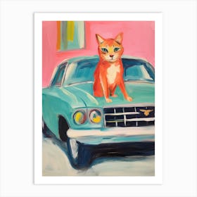 Chevrolet Impala Vintage Car With A Cat, Matisse Style Painting 0 Art Print