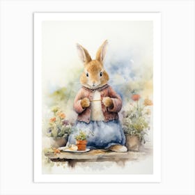 Bunny Knitting Rabbit Prints Watercolour 1 Art Print