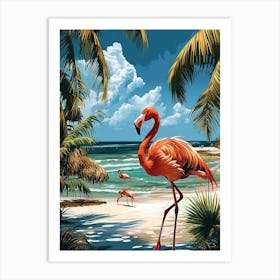 Greater Flamingo Celestun Yucatan Mexico Tropical Illustration 6 Art Print