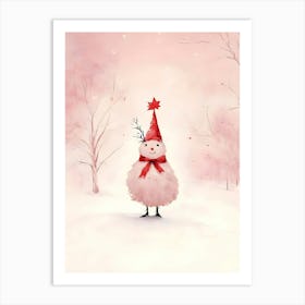 Pink Chicken In The Snow Art Print