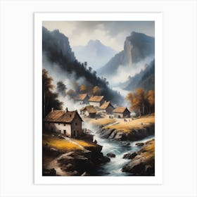 In The Wake Of The Mountain A Classic Painting Of A Village Scene (13) Art Print