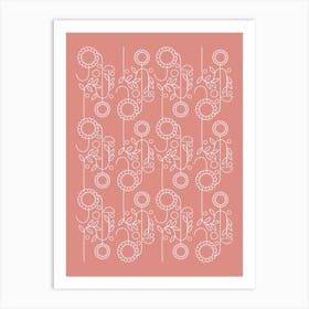 Floral Patten Terra Cotta Background Art Print