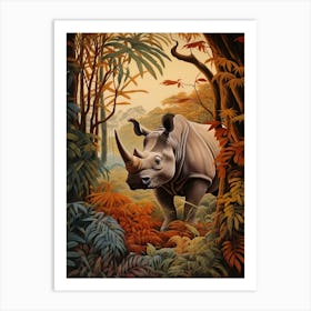 Rhino In The Trees At Sunset Realistic Illustration 1 Art Print