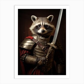 Vintage Portrait Of A Barbados Raccoon Dressed As A Knight 1 Art Print