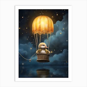 Phoebefy A Duckling In A Tiny Hot Air Balloon A Peaceful Even 141170a1 0972 49db 8b8d 170e0c33d50e 1 Art Print