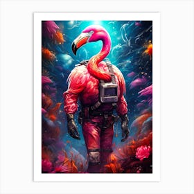 Flamingo Austronaunt Art Print