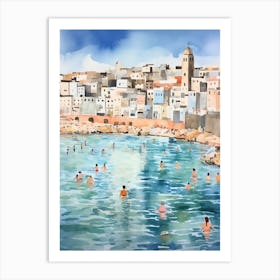 Swimming In Tangier Morocco Watercolour Art Print