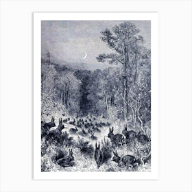 Gustave Doré “ Rabbits Head Into The forest , From Fables of La Fontaine” (1868) Lithograph Easter Ostara Vintage Gothic in HD Art Print