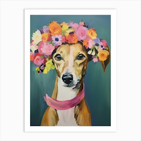 Whippet Portrait With A Flower Crown, Matisse Painting Style 4 Art Print