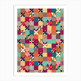 Colorful Geometric Pattern - Bauhaus Azulejo geometric pattern, mosaic #4 Art Print