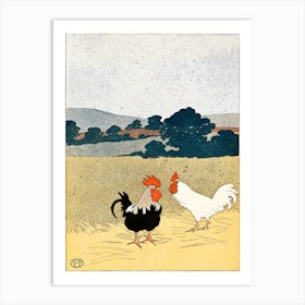 Two Roosters In A Field (1898), Edward Penfield Art Print