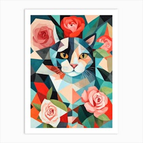 Cat With Roses Art Print