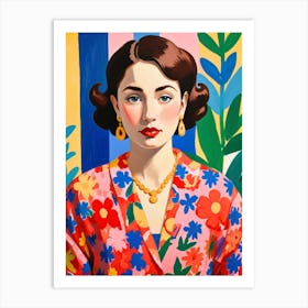 Woman In A Floral Dress Art Print