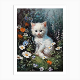 White Kitten In Field Of Daisies Rococo Inspired 2 Art Print