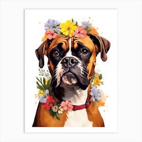 Boxer Portrait With A Flower Crown, Matisse Painting Style 4 Art Print