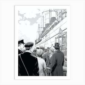 Titanic Family Boarding Ship Illustration 3 Art Print