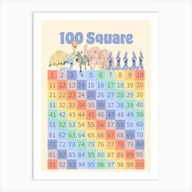 Rainbow 100 Square Children’s Maths Print Art Print