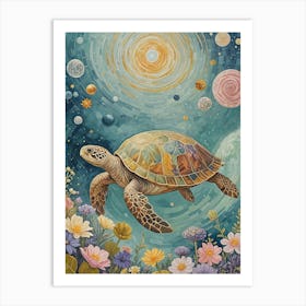 Whimsical Turtle In Space Art Print