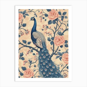 Vintage Sepia Peacock In A Floral Tree Wallpaper Inspired 3 Art Print