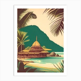 Koh Mak Thailand Vintage Sketch Tropical Destination Art Print