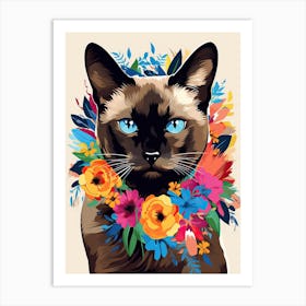 Siamese Cat With A Flower Crown Painting Matisse Style 1 Art Print