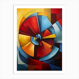 Windmill Tower I, Avant Garde Vibrant Colorful Painting in Cubism Picasso Style Art Print