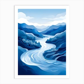 River Landscape Vector Illustration Art Print