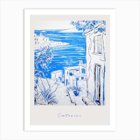 Santorini Greece 3 Mediterranean Blue Drawing Poster Art Print