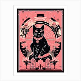 The Wheel Of Fortune Tarot Card, Black Cat In Pink 2 Art Print