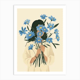 Spring Girl With Blue Flowers 8 Art Print