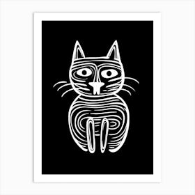 Black And White Cat Line Drawing 1 Art Print