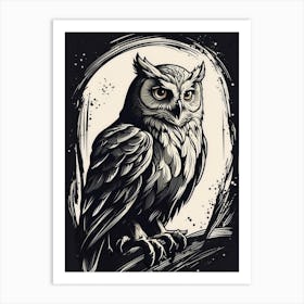 Owl Vintage black and white Art Print