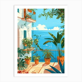 Balcony With Plants And Sea View Art Print