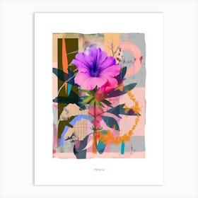 Petunia 4 Neon Flower Collage Poster Art Print
