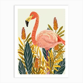 Andean Flamingo And Croton Plants Minimalist Illustration 3 Art Print