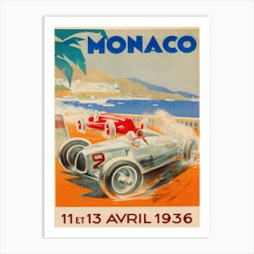 Monaco Grand Prix 1936 Vintage Poster  Art Print