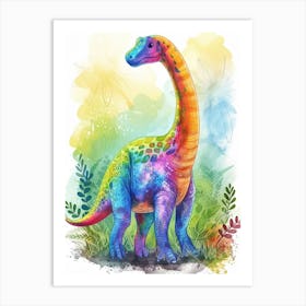 Rainbow Watercolour Camarasaurus Dinosaur 2 Art Print