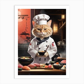 Cat Japanese Sushi Art Print