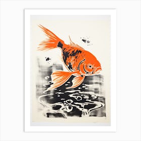 Goldfish, Woodblock Animal  Drawing 2 Art Print