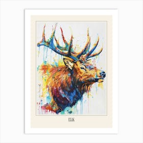 Elk Colourful Watercolour 2 Poster Art Print