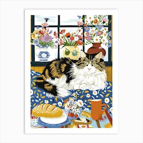 Tea Time With A Norwegian Forest Cat 3 Art Print